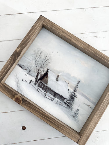 Vintage Winter Cabin Print